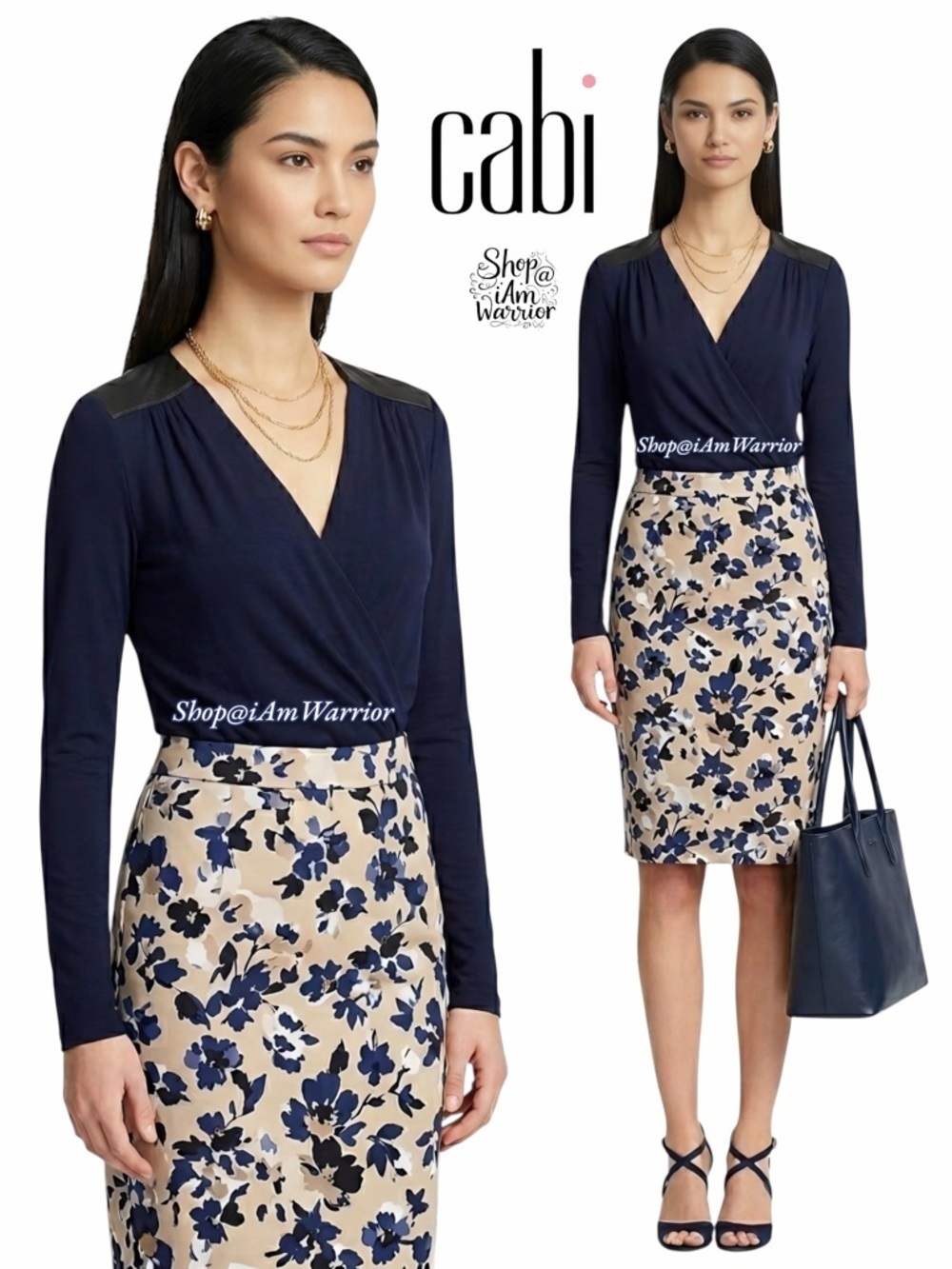 CAbi drape top with faux leather shoulder top *shop@iamwarrior